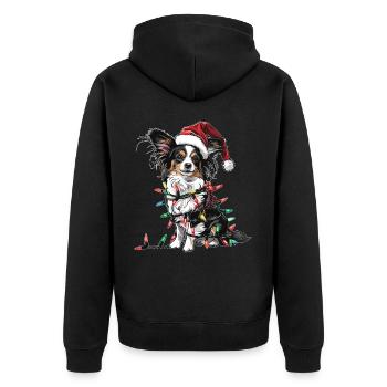 Niedlicher Papillon Hund Weihnachtsmütze Xmas - Unisex Premium Bio Zip Hoodie - Schwarz - Hinten - Nico (187cm)