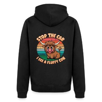 Hochlandrind Fluffige Kuh Zotteliges Rind - Unisex Premium Bio Zip Hoodie - Schwarz - Hinten - Nico (187cm)
