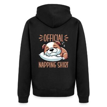 Official Sleeping House Bulldog Lover Lazy - Unisex Premium Organic Zip Hoodie - black - Back - Nico (187cm)