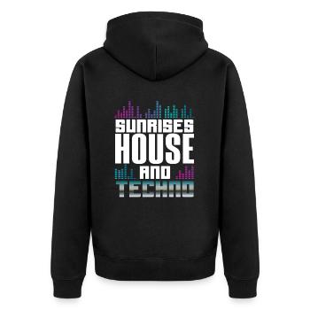 Sunrises House And Techno Lover - Unisex Premium Bio Zip Hoodie - Schwarz - Hinten - Nico (187cm)