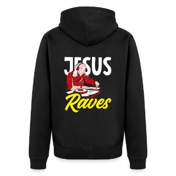 Techno Lover Jesus Raves DJ Art - Unisex Premium Organic Zip Hoodie - black - Back - Nico (187cm)