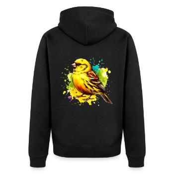 Gelbbauchgirlitz Motiv - Unisex Premium Bio Zip Hoodie - Schwarz - Hinten - Nico (187cm)