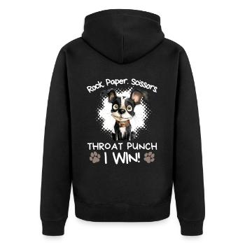 Roche Papier Ciseaux Boston Terrier Humour Drôle - Veste à capuche bio Premium Unisexe - noir - Dos - Nico (187cm)