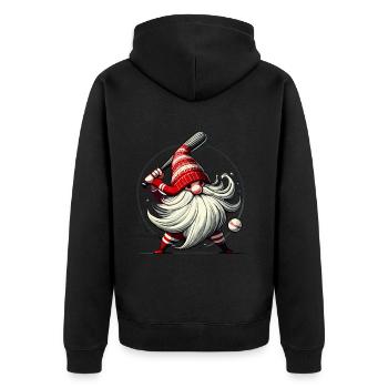 Christmas Baseball Gnome with Baseball Bat - Unisex Premium Organic Zip Hoodie - black - Back - Nico (187cm)