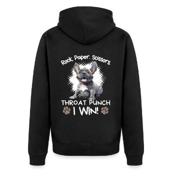 Roche Papier Ciseaux Bouledogue Français Drôle - Veste à capuche bio Premium Unisexe - noir - Dos - Nico (187cm)