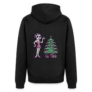 Weihnachtliches Pin-Up Cartoon Motiv im Retro - Unisex Premium Bio Zip Hoodie - Schwarz - Hinten - Nico (187cm)
