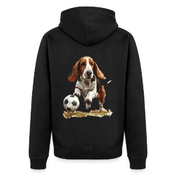 Basset - Unisex Premium Bio Zip Hoodie - Schwarz - Hinten - Nico (187cm)