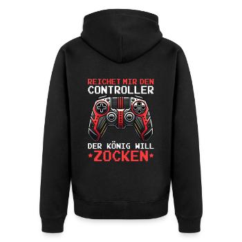 Hands me the controller the king wants to gamble - Unisex Premium Organic Zip Hoodie - black - Back - Nico (187cm)