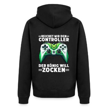 Hands me the controller the king wants to gamble - Unisex Premium Organic Zip Hoodie - black - Back - Nico (187cm)