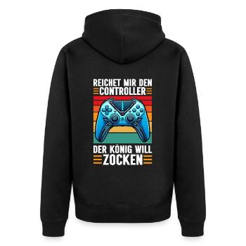 Hands me the controller the king wants to gamble - Unisex Premium Organic Zip Hoodie - black - Back - Nico (187cm)