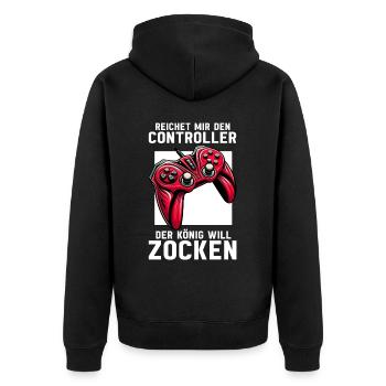 Hands me the controller the king wants to gamble - Unisex Premium Organic Zip Hoodie - black - Back - Nico (187cm)