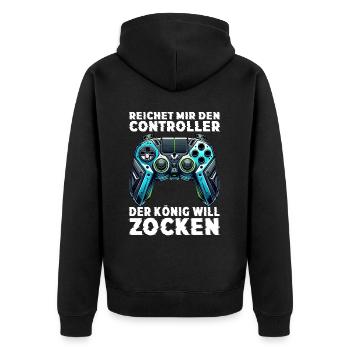 Hands me the controller the king wants to gamble - Unisex Premium Organic Zip Hoodie - black - Back - Nico (187cm)