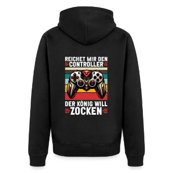 Hands me the controller the king wants to gamble - Unisex Premium Organic Zip Hoodie - black - Back - Nico (187cm)