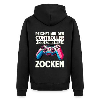 Hands me the controller the king wants to gamble - Unisex Premium Organic Zip Hoodie - black - Back - Nico (187cm)