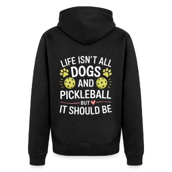Pickleball Spruch Hund Lustige Pickleball Geschenk - Unisex Premium Bio Zip Hoodie - Schwarz - Hinten - Nico (187cm)