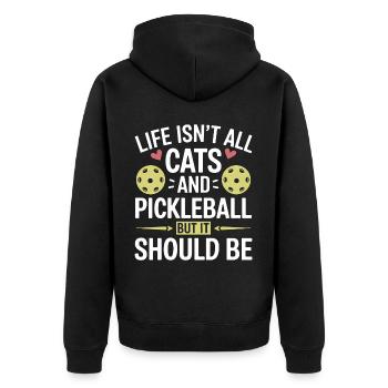 Pickleball Spruch Katze Lustig Pickleball Geschenk - Unisex Premium Bio Zip Hoodie - Schwarz - Hinten - Nico (187cm)