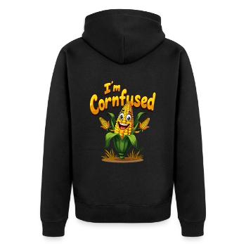 I'm Cornfused für einen Mais Esser Maiskolben Fan - Unisex Premium Bio Zip Hoodie - Schwarz - Hinten - Nico (187cm)