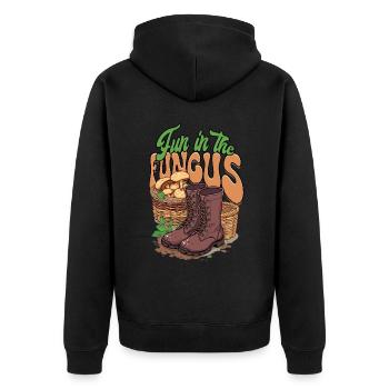 Pilzsammler Pilzzüchter Fun in the Fungus - Unisex Premium Bio Zip Hoodie - Schwarz - Hinten - Nico (187cm)