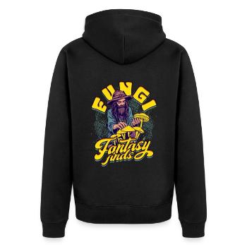Pilzsammler Pilzzüchter Fungi Fantasy Finds - Unisex Premium Bio Zip Hoodie - Schwarz - Hinten - Nico (187cm)