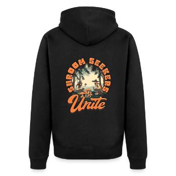 Pilzsammler Pilzzüchter Shroom Seekers Unite - Unisex Premium Bio Zip Hoodie - Schwarz - Hinten - Nico (187cm)