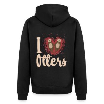 Otter Heart I Love Otters - Unisex Premium Bio Zip Hoodie - Schwarz - Hinten - Nico (187cm)