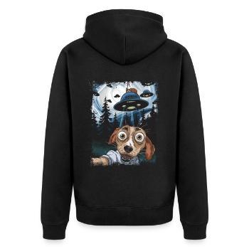 Hunde Selfie Ufo Design Für Hundefreunde - Unisex Premium Bio Zip Hoodie - Schwarz - Hinten - Nico (187cm)