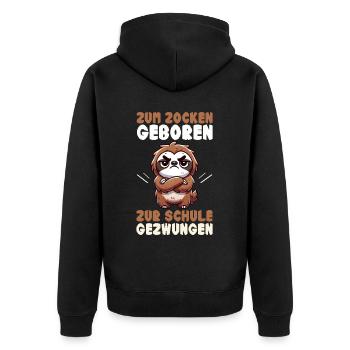 Zum Zocken geboren zur Schule gezwungen Faultier - Unisex Premium Bio Zip Hoodie - Schwarz - Hinten - Nico (187cm)