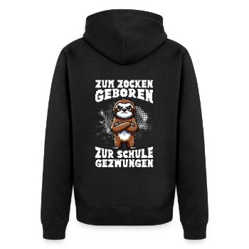 Zum Zocken geboren zur Schule gezwungen Faultier - Unisex Premium Bio Zip Hoodie - Schwarz - Hinten - Nico (187cm)