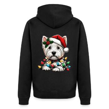 West Highland Terrier Hund Weihnachtsmütze Xmas - Unisex Premium Bio Zip Hoodie - Schwarz - Hinten - Nico (187cm)