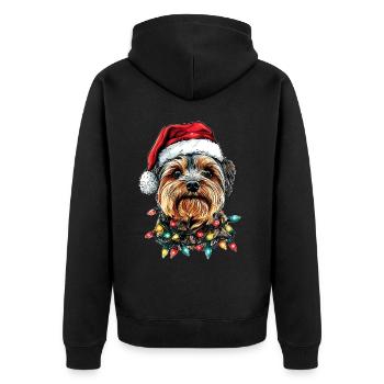 Yorkshire Terrier Hund Yorkie Weihnachtsmütze Xmas - Unisex Premium Bio Zip Hoodie - Schwarz - Hinten - Nico (187cm)