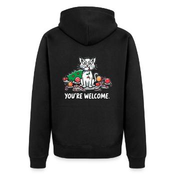 You’re Welcome Lustige Chaos-Katze Weihnachten - Unisex Premium Bio Zip Hoodie - Schwarz - Hinten - Nico (187cm)