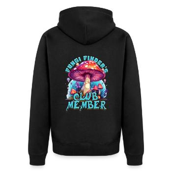 Pilzsammler Fungi Finder's Club Member - Unisex Premium Bio Zip Hoodie - Schwarz - Hinten - Nico (187cm)