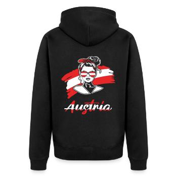 Sport Österreich, Austria, Fußball Sportfan - Unisex Premium Bio Zip Hoodie - Schwarz - Hinten - Nico (187cm)