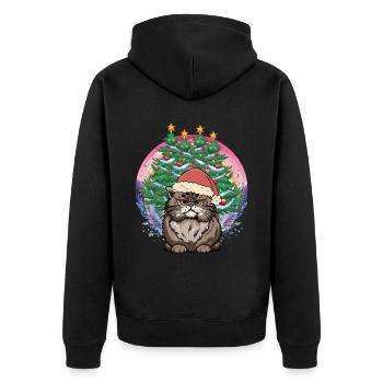 Nikolaus Weihnachtsmann Katze Katzen Santa Xmas - Unisex Premium Bio Zip Hoodie - Schwarz - Hinten - Nico (187cm)