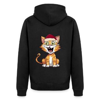 Xmas Nikolaus Katze Katzen Kätzchen Weihnachtsmann - Unisex Premium Bio Zip Hoodie - Schwarz - Hinten - Nico (187cm)