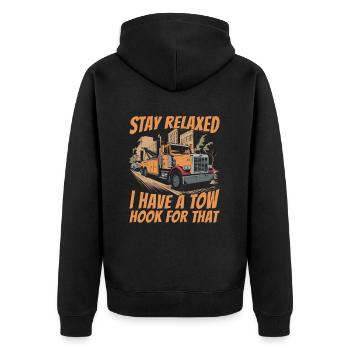 Abschleppdienst Abschlepper - Unisex Premium Bio Zip Hoodie - Schwarz - Hinten - Nico (187cm)