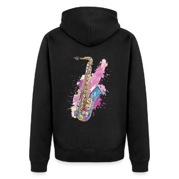 Saxophon - Unisex Premium Bio Zip Hoodie - Schwarz - Hinten - Nico (187cm)