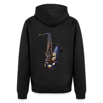 Saxophon - Unisex Premium Bio Zip Hoodie - Schwarz - Hinten - Nico (187cm)