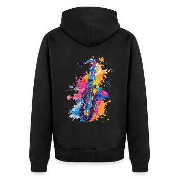 Saxophon - Unisex Premium Bio Zip Hoodie - Schwarz - Hinten - Nico (187cm)