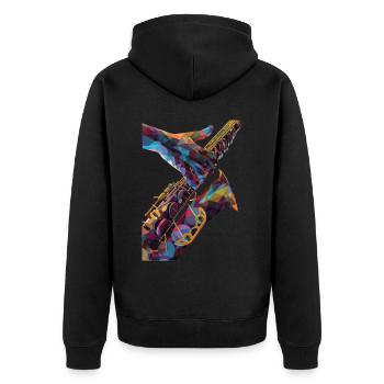 Saxophon - Unisex Premium Bio Zip Hoodie - Schwarz - Hinten - Nico (187cm)