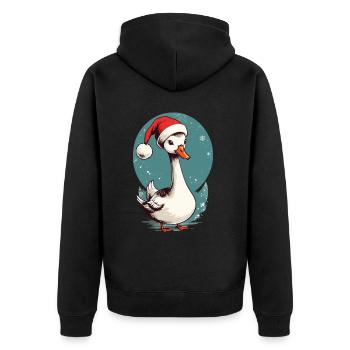 Festliche Ente mit Weihnachtsmütze - Unisex Premium Bio Zip Hoodie - Schwarz - Hinten - Nico (187cm)