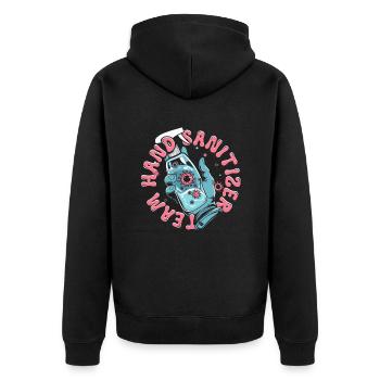 Kemphobia Mysophobia Team Hand Sanitizer - Unisex Premium Organic Zip Hoodie - black - Back - Nico (187cm)