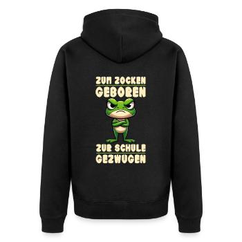 Born to gamble Forced to go to school Frog - Unisex Premium Organic Zip Hoodie - black - Back - Nico (187cm)
