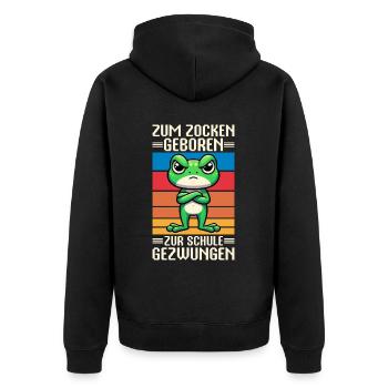 Born to gamble Forced to go to school Frog - Unisex Premium Organic Zip Hoodie - black - Back - Nico (187cm)