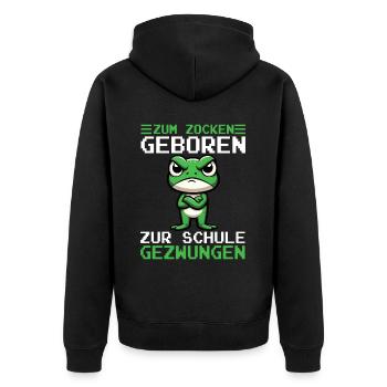 Born to gamble Forced to go to school Frog - Unisex Premium Organic Zip Hoodie - black - Back - Nico (187cm)