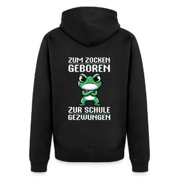 Born to gamble Forced to go to school Frog - Unisex Premium Organic Zip Hoodie - black - Back - Nico (187cm)