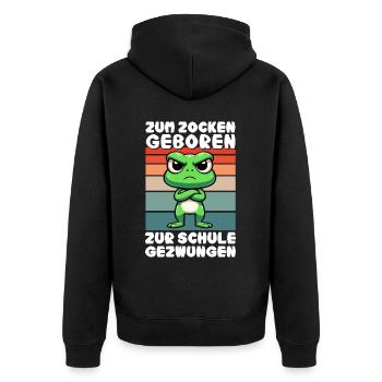Born to gamble Forced to go to school Frog - Unisex Premium Organic Zip Hoodie - black - Back - Nico (187cm)