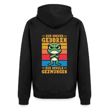 Born to gamble Forced to go to school Frog - Unisex Premium Organic Zip Hoodie - black - Back - Nico (187cm)