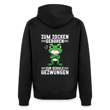 Born to gamble Forced to go to school Frog - Unisex Premium Organic Zip Hoodie - black - Back - Nico (187cm)