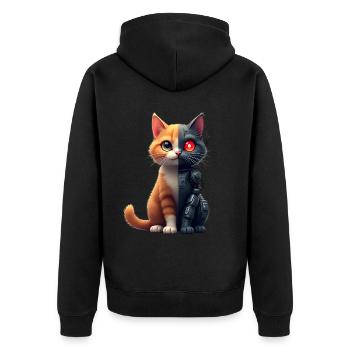 Lustige Roboter Katze Tech Katzen Cyborg Tier Cat - Unisex Premium Bio Zip Hoodie - Schwarz - Hinten - Nico (187cm)